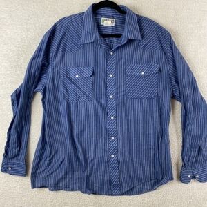 Vintage Haband Men's 2X  Western Pearl Snap Blue Striped Shirt Lightweight EUC